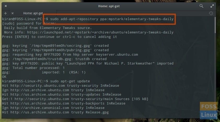 Terminal - Add Elementary Tweaks Daily Repository