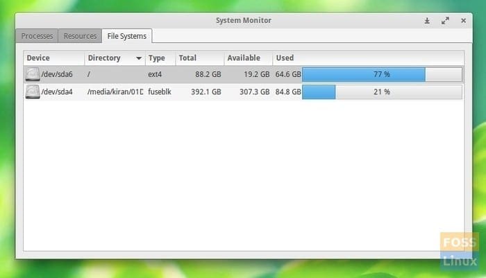 Hard disk usage - GNOME System Monitor