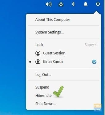 Hibernate in Power Wingpanel of elementary OS