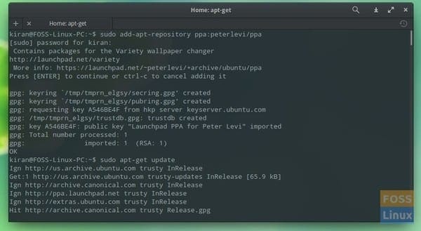 Install Variety using apt-get command in Terminal