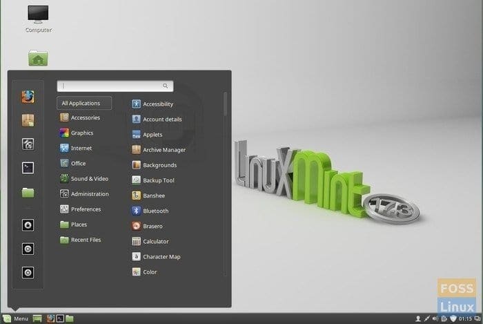 Linux Mint Desktop and Programs Menu