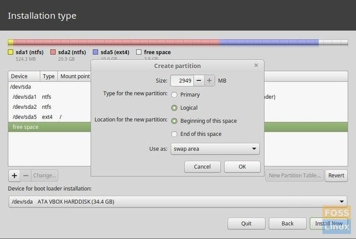 Linux Mint installation - SWAP