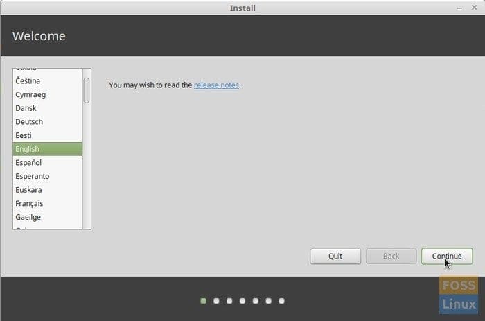 Linux Mint installation - Welcome