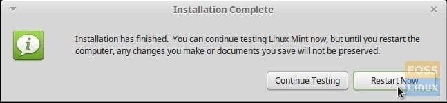 Linux Mint installation - complete