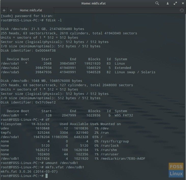 Terminal - Process of formatting USB Flash Drive