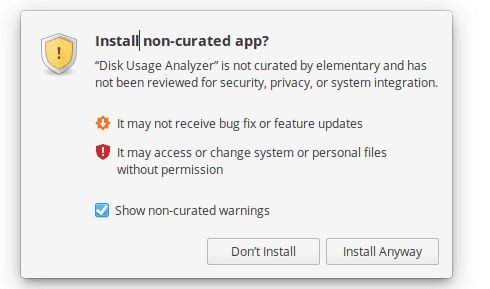 Non-curated App Warning