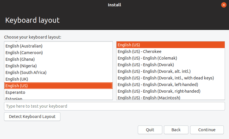 Select the Keyboard Layout