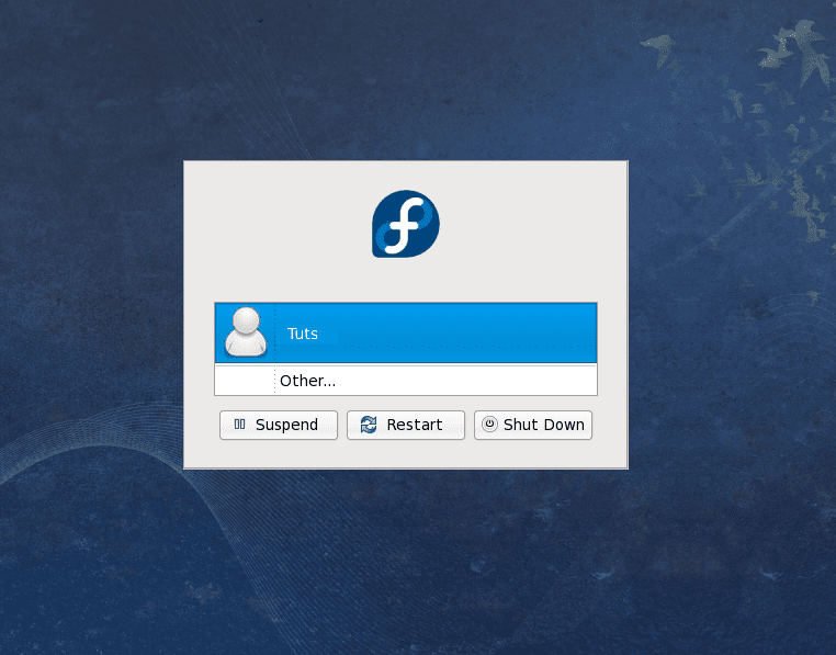 Fedora Desktop Login screen