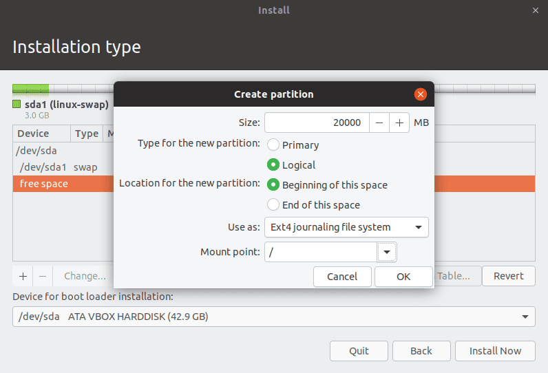 Create Ubuntu Partition