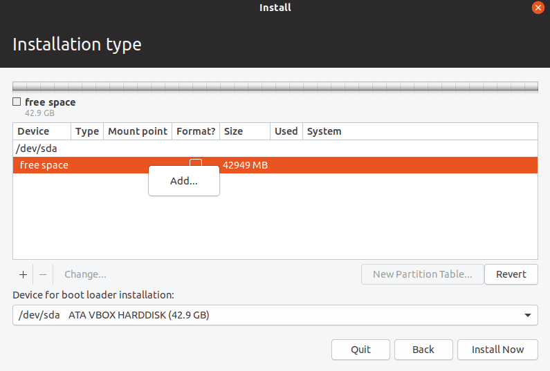 Installation Type - Add a new partition