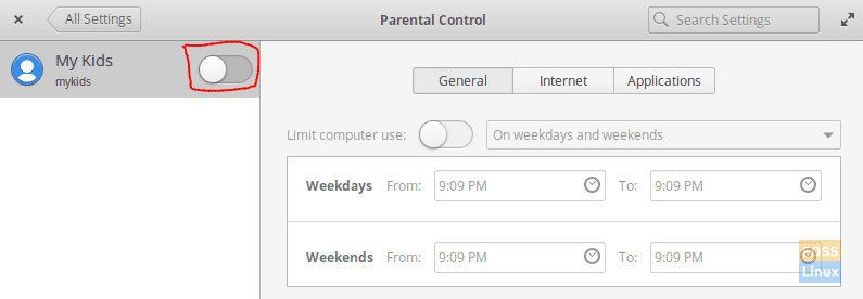 Enable Parental Control For The Selected User Account