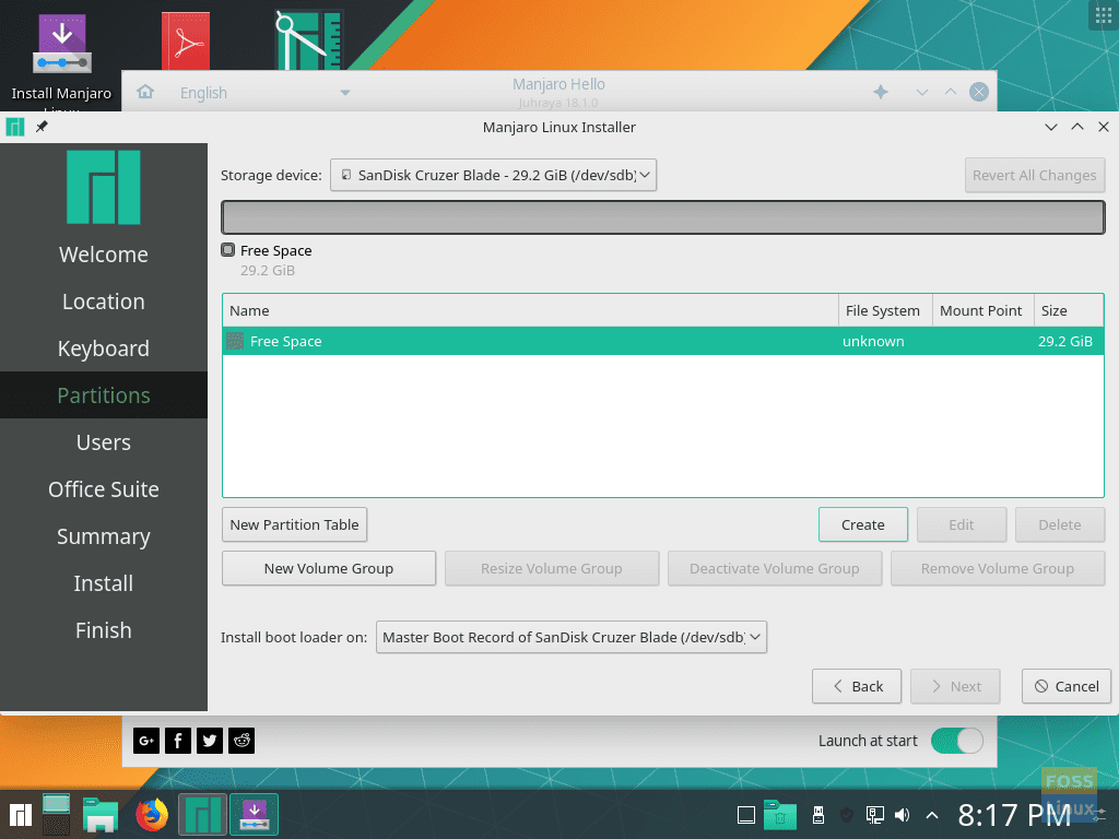 Select Free Space To Create Partitions