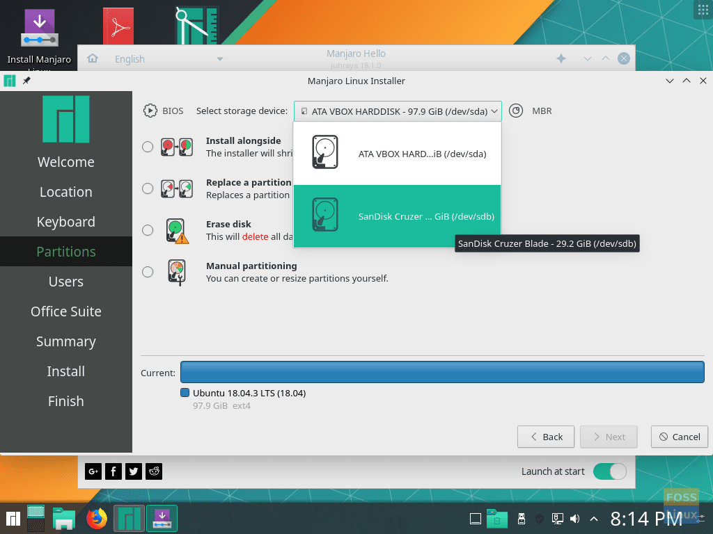Select Your Flash USB To Install Manjaro On It