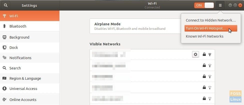Turn ON Wi-Fi Hotspot in Ubuntu 17.10
