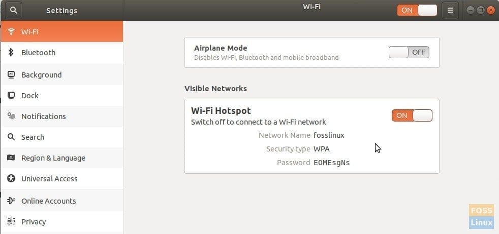 Created Wi-Fi Hotspot details