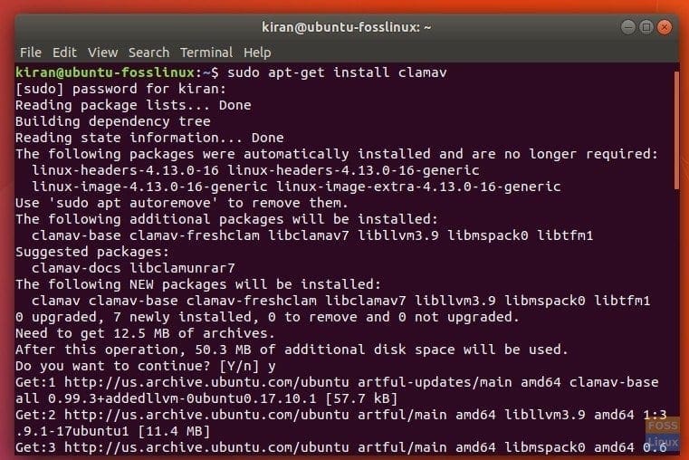 Installing ClamAV in Ubuntu 17.10