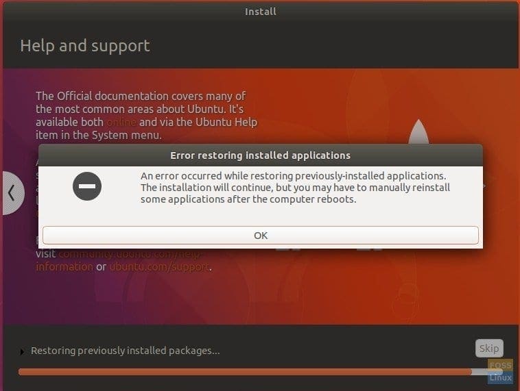 Restoring Applications Error