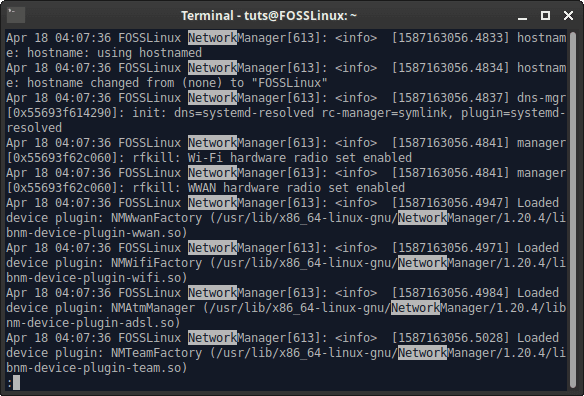 Searching log files with less command