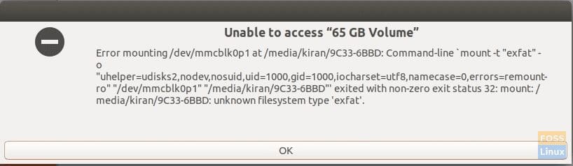 Micro SD card not mounting error in Ubuntu