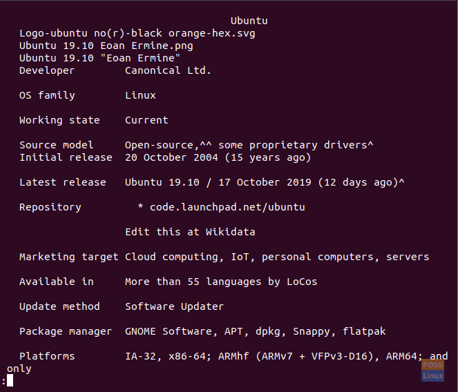 Result For Ubuntu Articles In Wikipedia With The Pager Option