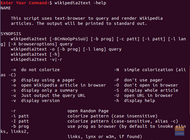 The wikipedia2text Help Command