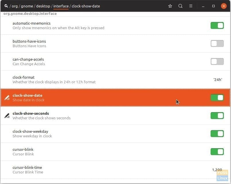 Dconf Editor - Show Date and Complete Time