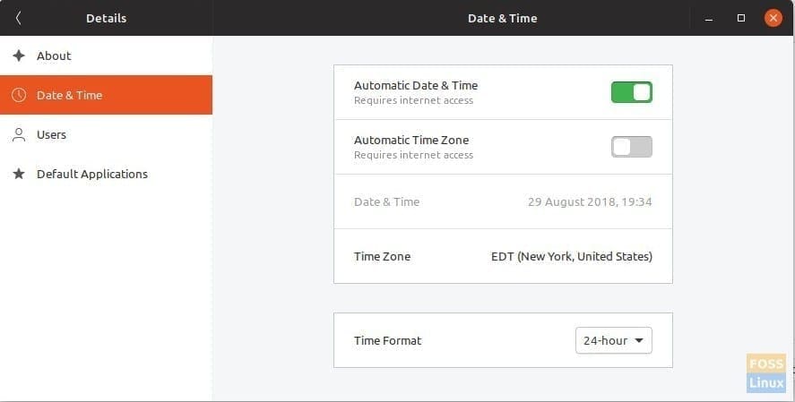 GNOME Time and Date Settings