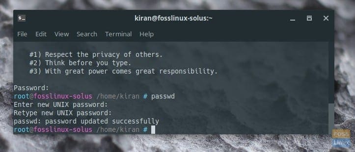 Changing Root Password in Solus