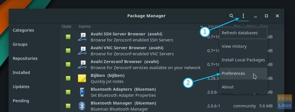 Package Manager Preferences in Manjaro GNOME Edition