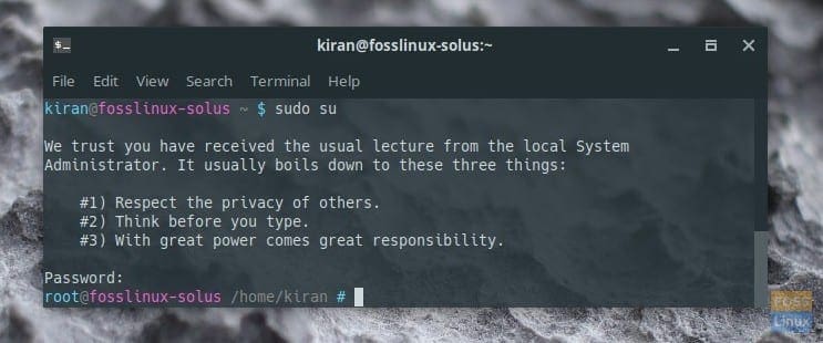 Root Password enabled in Solus