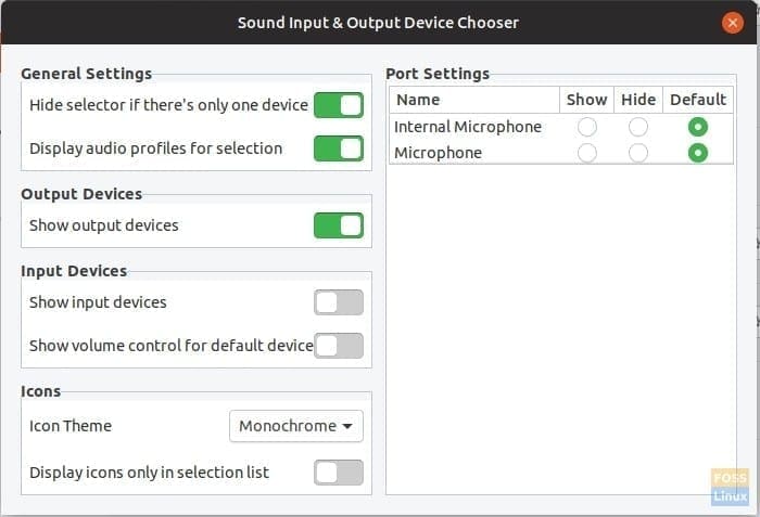 Sound Input & Output Device Chooser Settings