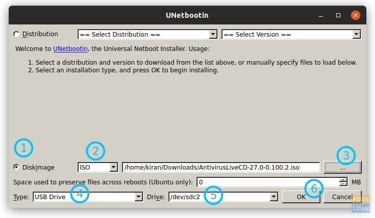 UNetbootin settings for making Antivirus USB drive