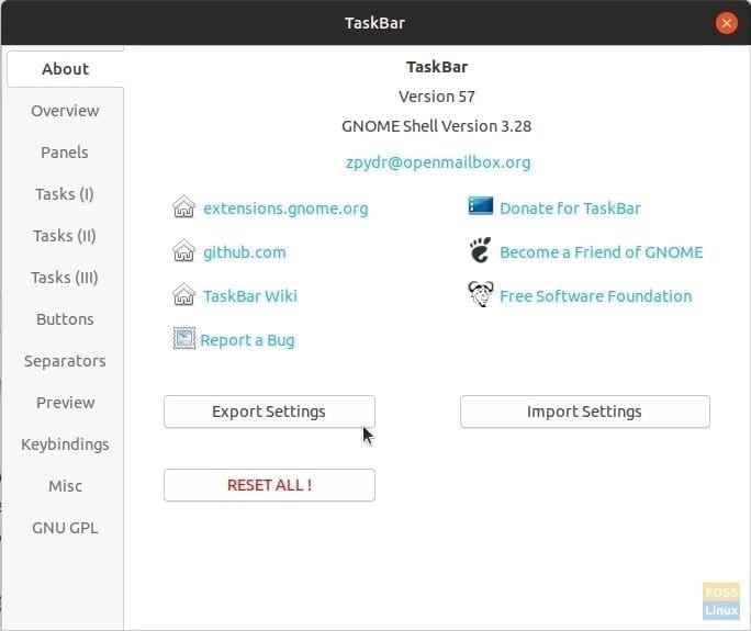 Export-Import settings