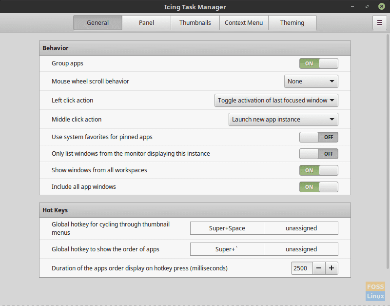 Icing General Settings