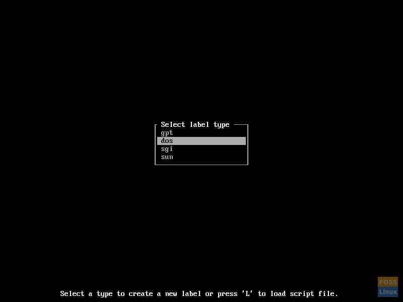 cfdisk label types