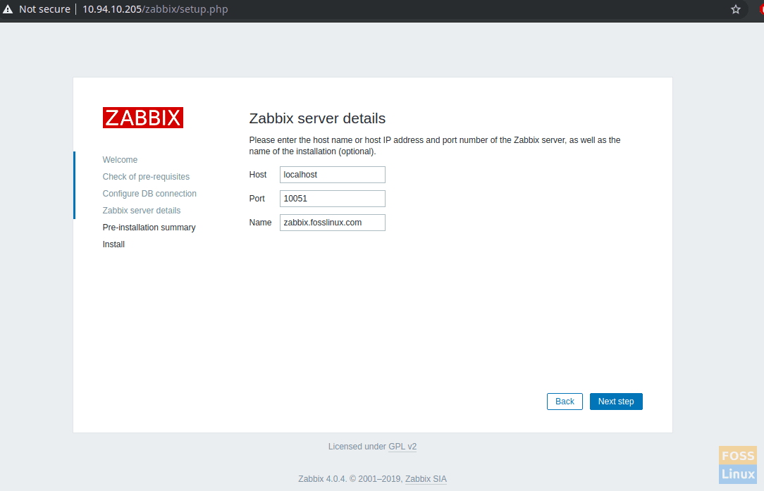 Zabbix Server Details