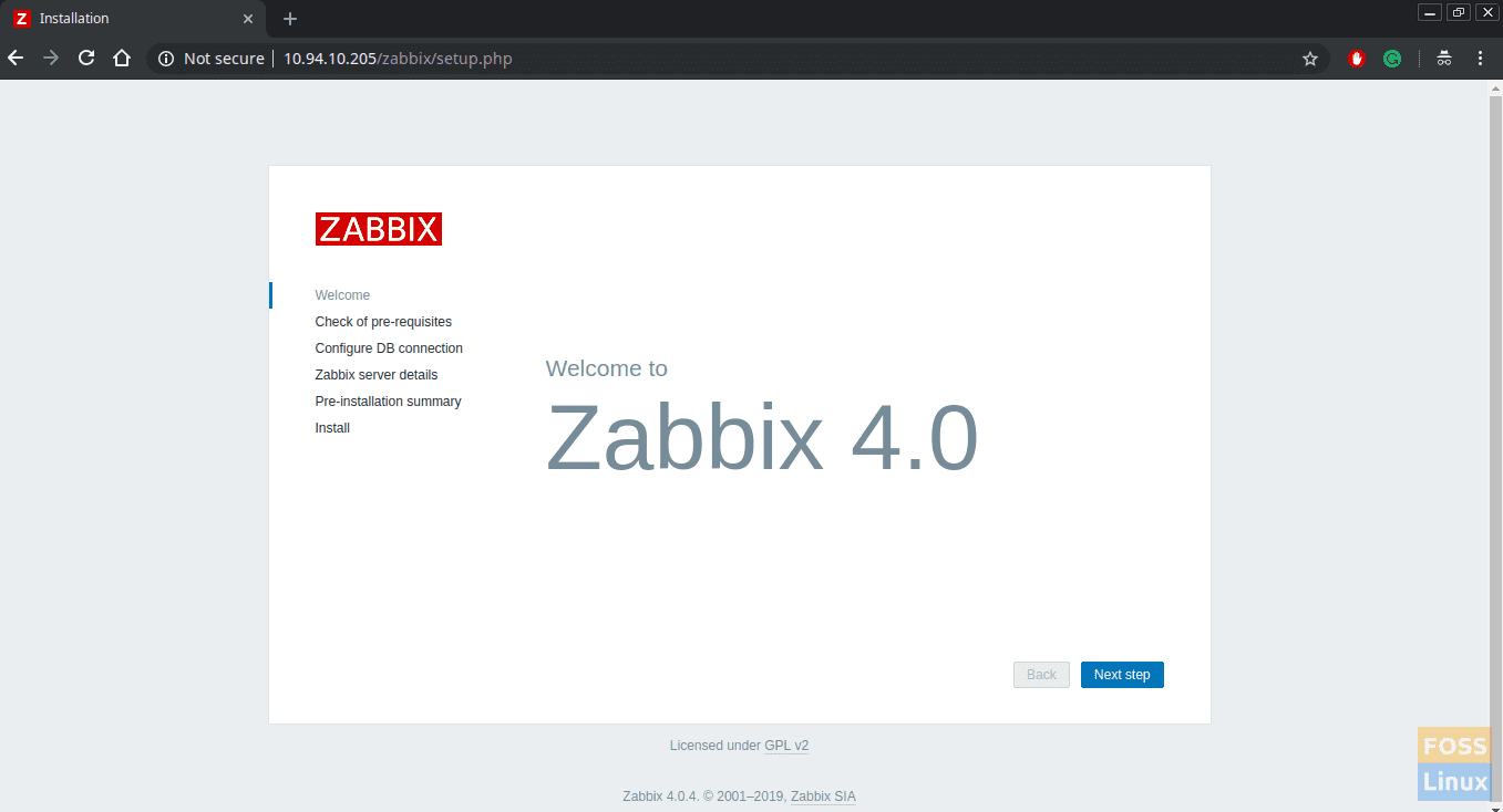 Zabbix Welcome Page