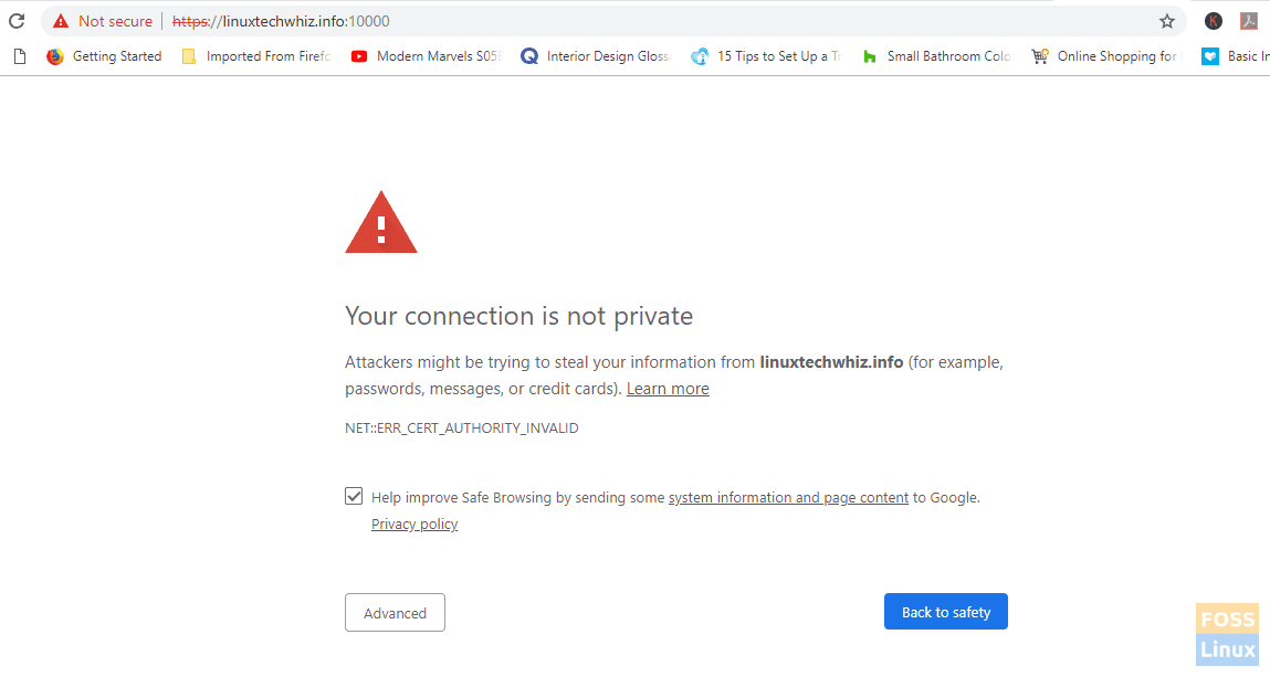 webmin login connection is not private