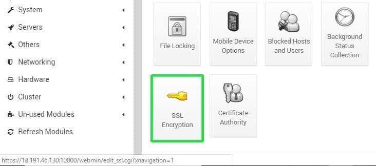 webmin ssl encryption tab