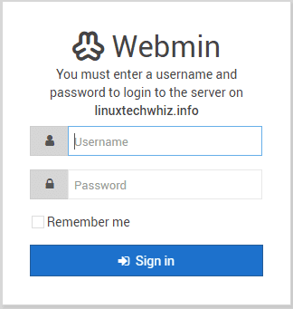 webmin login page