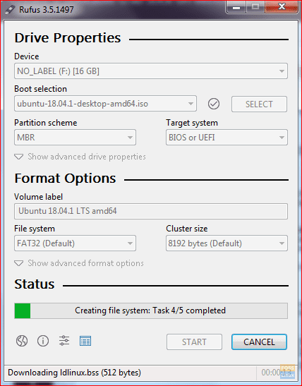 Creating Ubuntu USB Progress