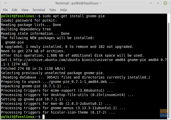 Installing GNOME-Pie on Linux Mint.