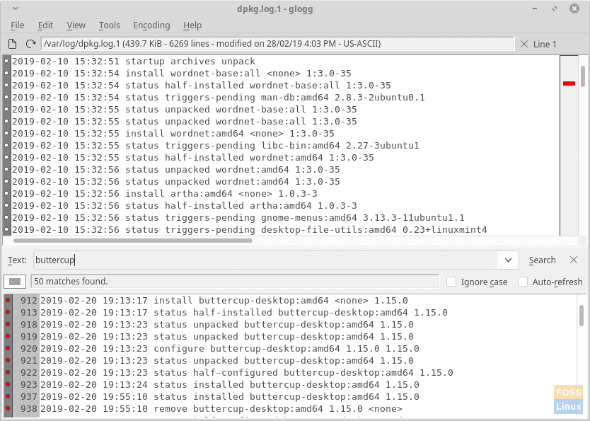 Finding logs on glogg