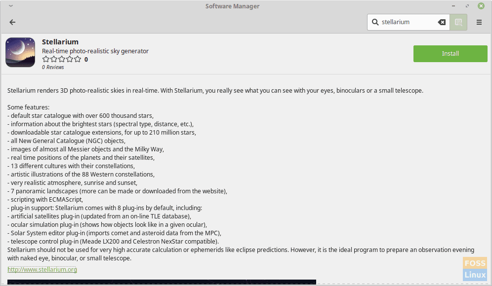 Stellarium in Linux Mint Software Manager