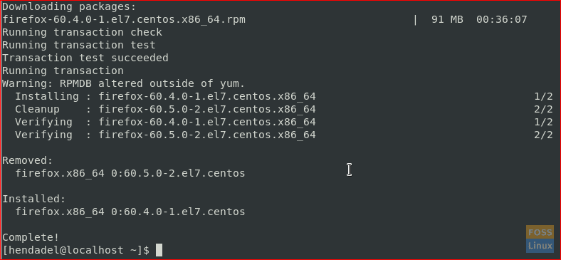 After Downloading Firefox Package Using yum Command