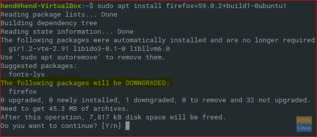 Downgrade Firefox Using apt Command