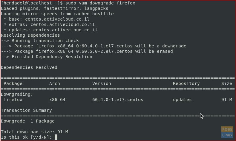 Downgrade Firefox Using yum Command