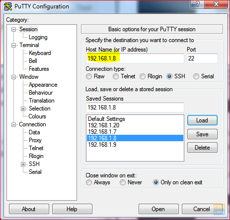 Open Putty and Set Your VNC Server IP