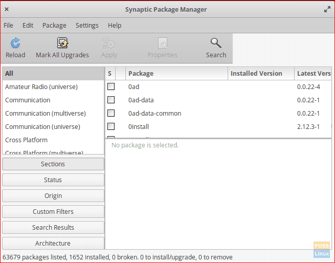 Synaptic Package Manager Interface