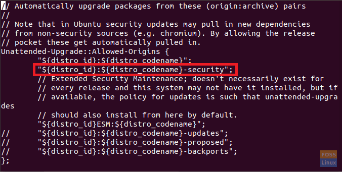 Edit The unattended-upgrade Package Configuration File